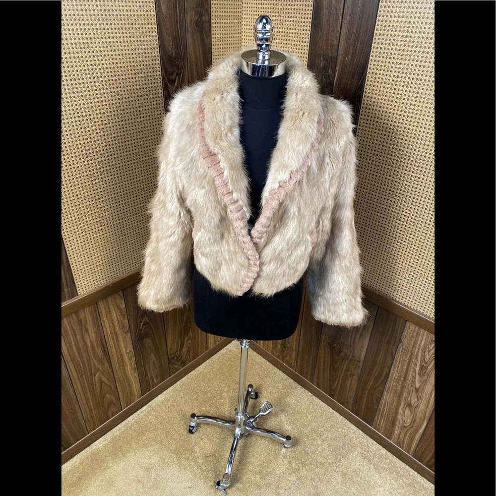 MUSI MADE IN CANADA BLONDE LONG HAIRED & SHEARED BEAVER TRIM FUR JACKET XS 0-2